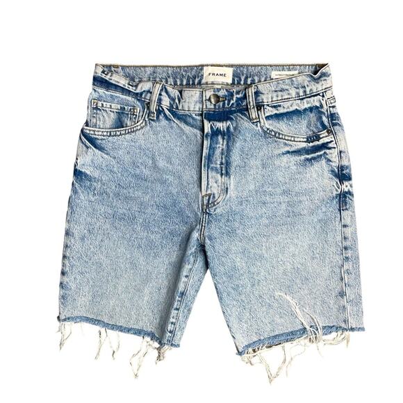 FRAME Stonewashed Buttonfly Le Slouch Bermuda Shorts Raw Hem Women’s Size 27 - Picture 1 of 9